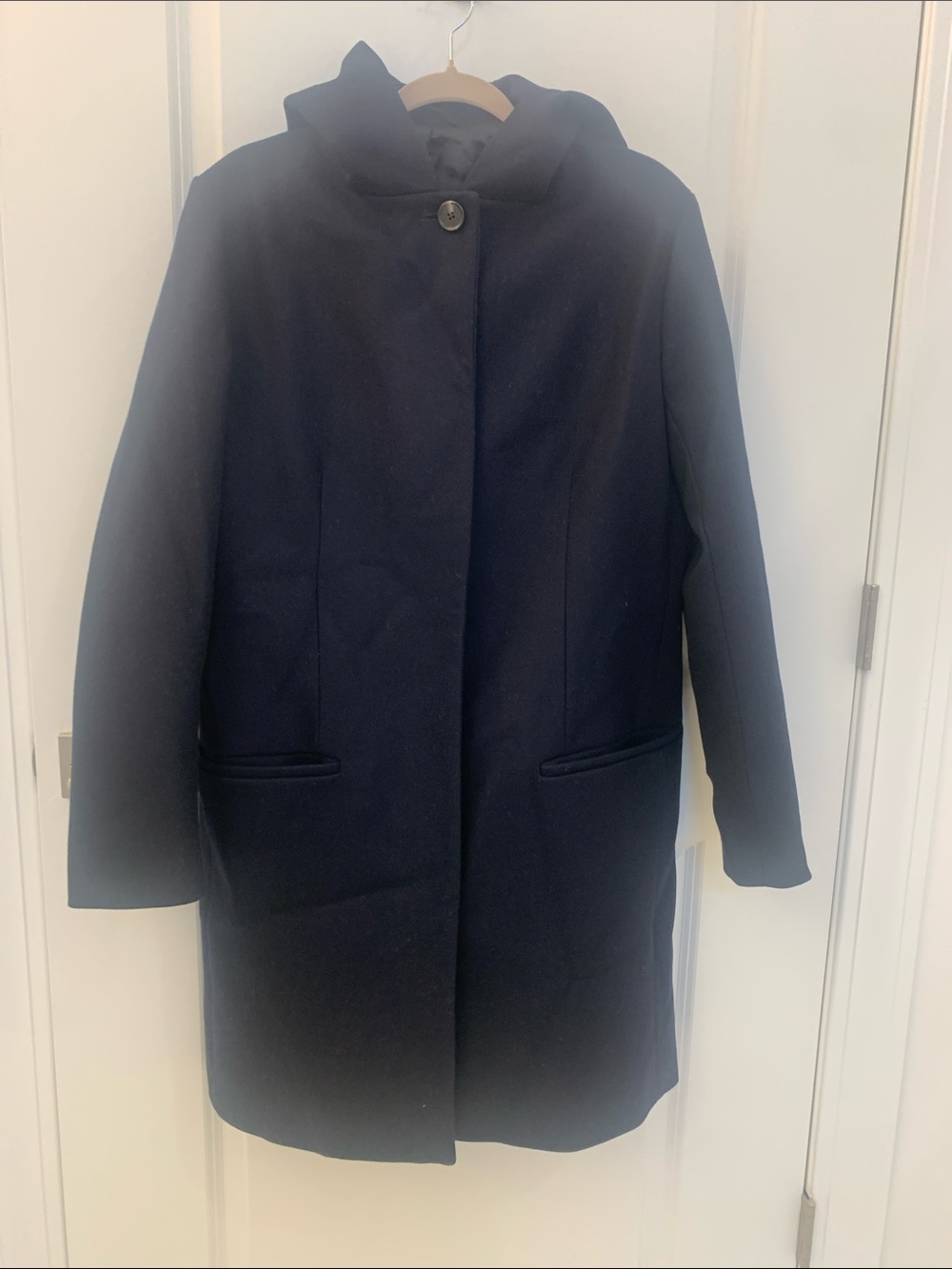 COS -  Women's Navy Wool-Blend Coat with Hood. Pristine Condition!